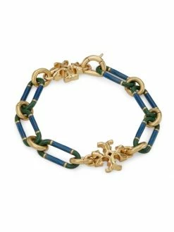 Tory Burch Bracelet Chain Enamel Stripe Roxanne Goldtone
