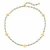 Tory Burch Necklace Chain Epoxy Stone Striped Semi-Preciou Roxanne Goldtone,