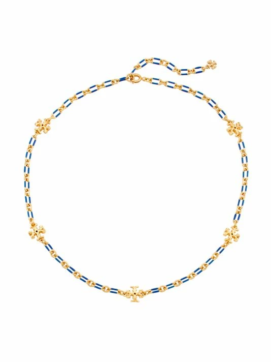 Tory Burch Necklace Chain Epoxy Stone Striped Semi-Preciou Roxanne Goldtone, 1 Tory Burch Necklace Chain Epoxy Stone Striped Semi-Preciou Roxanne Goldtone,