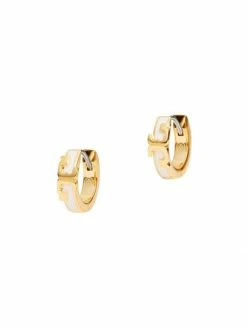 Tory Burch Enamel Huggie Earring Hoop Logo Goldtone