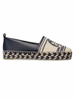 Tory Burch Espadrille Canvas-Leather Logo Platform