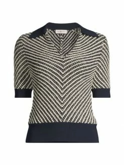 Tory Burch Polo Chevron Stripe Short-Sleeve