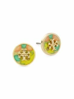 Tory Burch Earring Kira 18K Gold-Plated Circle-Stud Enamel