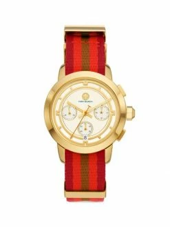 Tory Burch Watch The Tory Goldtone Stainless Steel Fabric Chronograph