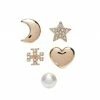 Tory Burch Set Earring Crystal Faux Pearl 18K Gold-Plated, Celestial Stud Mismatched