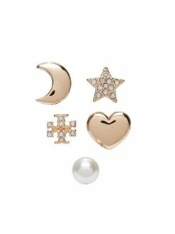 Tory Burch Set Earring Crystal Faux Pearl 18K Gold-Plated, Celestial Stud Mismatched