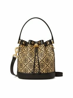 Tory Burch Raffia Bag T Monogram Bucket