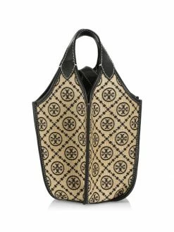 Tory Burch Raffia Tote T Monogram