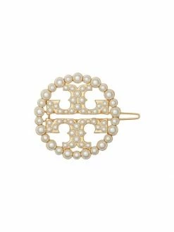Tory Burch Hair Clip Faux Pearl-Embellished Double T