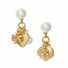 Tory Burch Kira Earring Charm Crystal Goldtone, Faux Pearl Drop