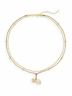 Tory Burch Cord Necklace Kira Goldtone, Wax Pearl Layered
