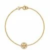 Tory Burch Miller Charm Bracelet Logo Crystal Pearl 18K Gold-Plated, Swarovski