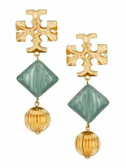 Tory Burch Earring Resin Clip-On Logo Drop Roxanne Goldtone