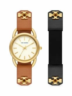 Tory Burch Set Watch Leather Strap Ravello Goldtone
