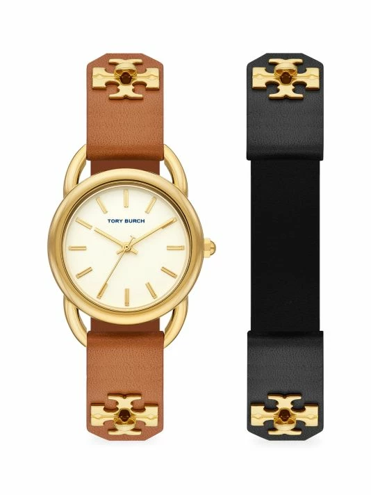 Tory Burch Set Watch Leather Strap Ravello Goldtone 1 Tory Burch Set Watch Leather Strap Ravello Goldtone