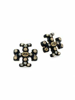 Tory Burch Earring Logo Resin Crystal, Stud Roxanne Goldtone,