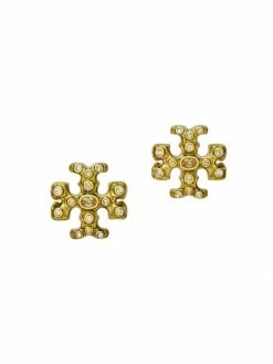 Tory Burch Earring Logo Enamel, Goldtone, Crystal Stud Roxanne