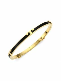 Tory Burch Bangle Bracelet Enamel Logo Slim Goldtone
