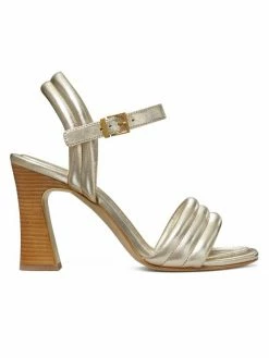 Tory Burch Sandal Leather Ankle-Strap Metallic Puffed Up