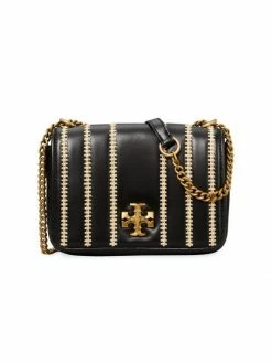 Tory Burch Kira Raffia Shoulder Bag Leather Striped