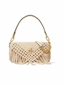 Tory Burch Shoulder Bag Kira Woven Leather Small Fringe