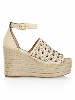 Tory Burch Espadrille Sandal Almond Flour Leather Basket-Weave Wedge