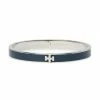 Tory Burch Logo Bracelet Kira Silvertone Enamel Hinged Slim Cuff