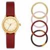Tory Burch Gigi Set Watch Stainless Steel Leather Strap Red Goldtone