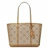 Tory Burch Tote Perry T Monogram Jacquard Triple-Compartment Hazelnut
