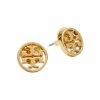 Tory Burch Earring 16K Yellow Goldplated Logo Circle Stud