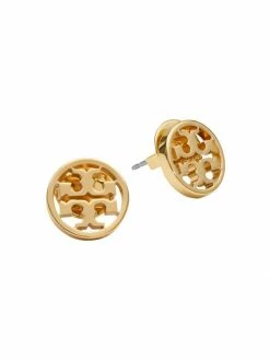Tory Burch Earring 16K Yellow Goldplated Logo Circle Stud
