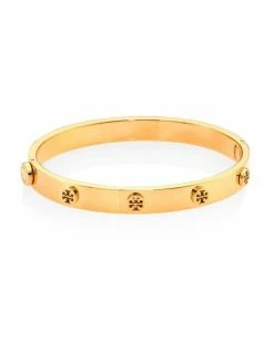 Tory Burch Bangle Bracelet Logo Stud Hinged Goldtone