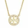 Tory Burch Pendant Necklace Logo Crystal