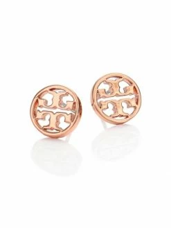 Tory Burch Earrings/Rose Logo Circle Stud Goldtone