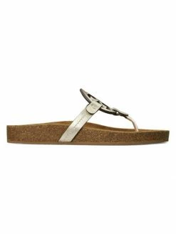 Tory Burch Miller Slide Metallic Thong Leather Cloud