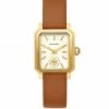 Tory Burch Watch Robinson Stainless Steel Leather Strap Brown Goldtone