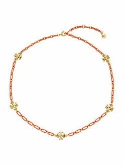 Tory Burch Logo Chain Necklace Roxanne 18K-Gold-Plated Acrylic