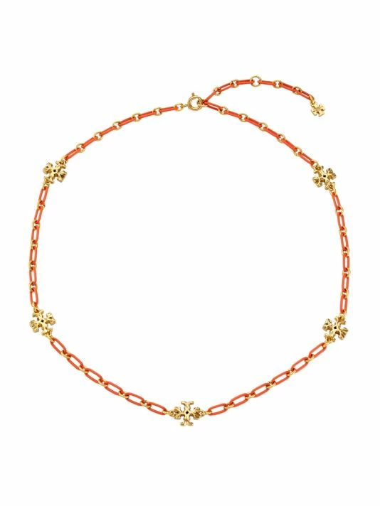 Tory Burch Logo Chain Necklace Roxanne 18K-Gold-Plated Acrylic 1 Tory Burch Logo Chain Necklace Roxanne 18K-Gold-Plated Acrylic