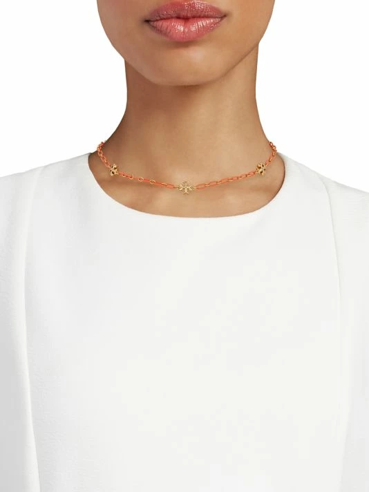 Tory Burch Logo Chain Necklace Roxanne 18K-Gold-Plated Acrylic 2 Tory Burch Logo Chain Necklace Roxanne 18K-Gold-Plated Acrylic - Image 2