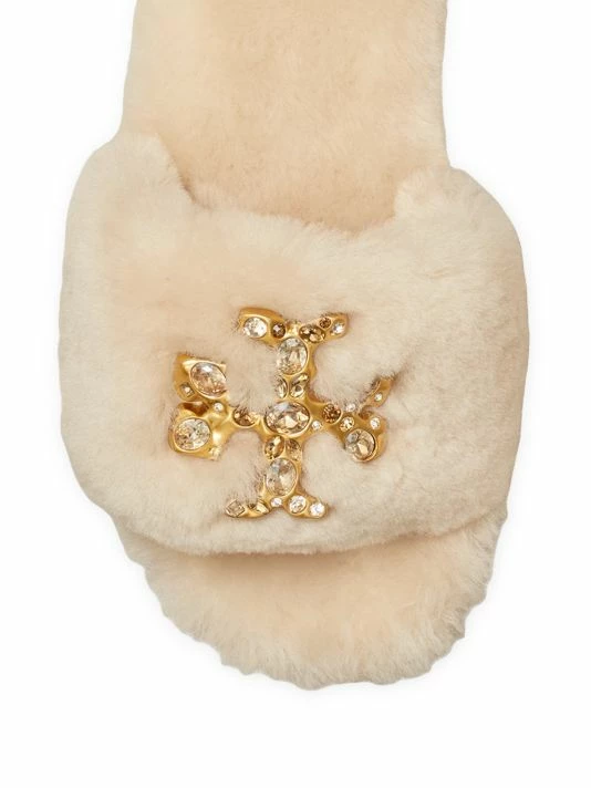 Tory Burch Slide Shearling Perfect Black Logo Jeweled 3 Tory Burch Slide Shearling Perfect Black Logo Jeweled - Image 3