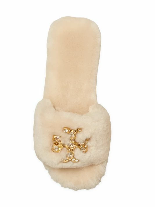 Tory Burch Slide Shearling Perfect Black Logo Jeweled 4 Tory Burch Slide Shearling Perfect Black Logo Jeweled - Image 4