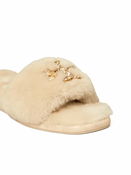 Tory Burch Slide Shearling Perfect Black Logo Jeweled 5 Tory Burch Slide Shearling Perfect Black Logo Jeweled - Image 5