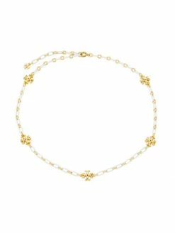 Tory Burch Necklace Roxanne Acrylic Chain Stone Two-Tone Semi-Preciou Goldtone,