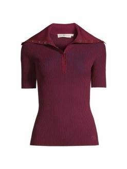 Tory Burch Rib-Knit Polo Top