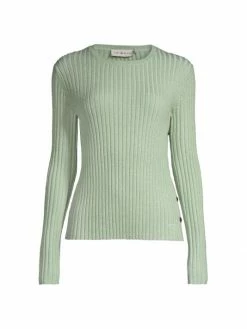 Tory Burch Sweater Ribbed Metallic Stripe Clear Mint
