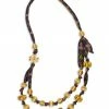 Tory Burch Necklace Jacquard, Resin Glas Beaded Ribbon Roxanne Goldtone,