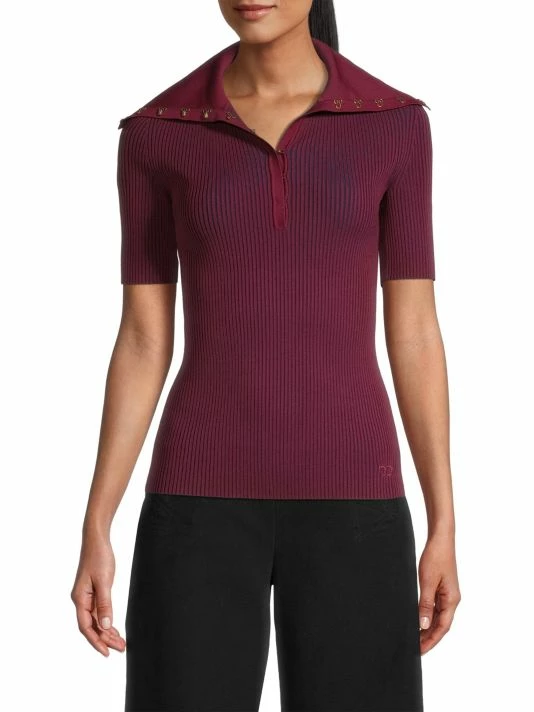 Tory Burch Rib-Knit Polo Top 3 Tory Burch Rib-Knit Polo Top - Image 3