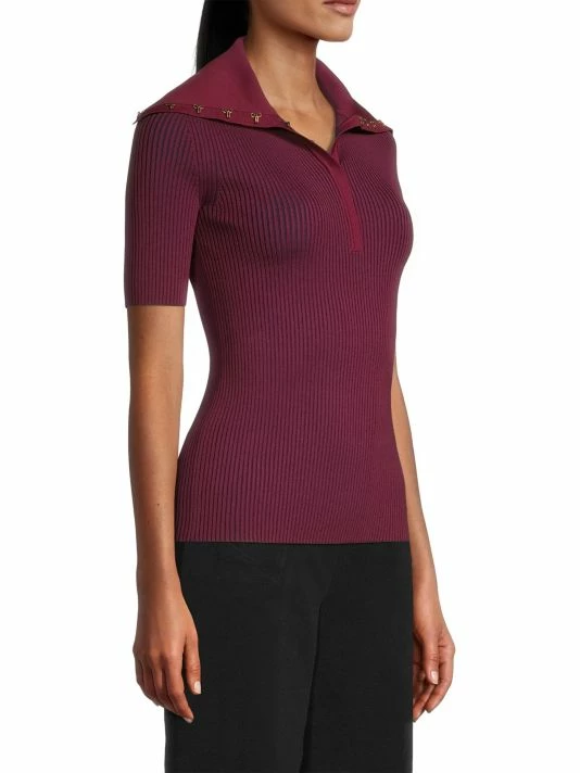 Tory Burch Rib-Knit Polo Top 4 Tory Burch Rib-Knit Polo Top - Image 4