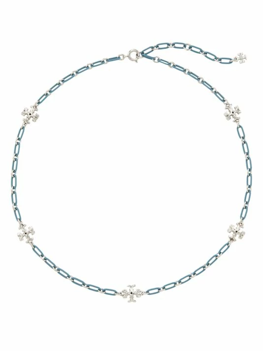 Tory Burch Necklace Enamel Logo Chain Roxanne Silvertone 1 Tory Burch Necklace Enamel Logo Chain Roxanne Silvertone