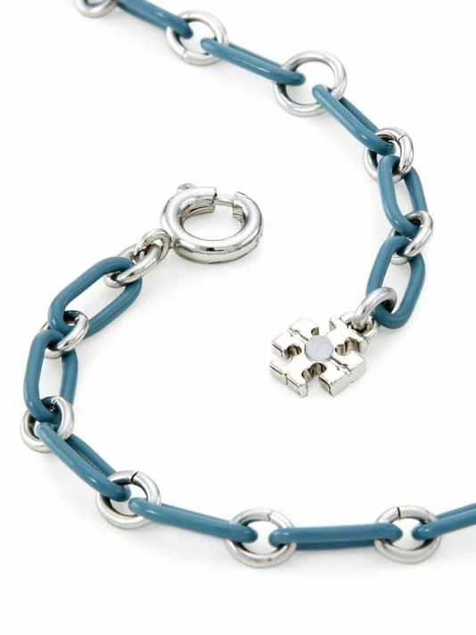 Tory Burch Necklace Enamel Logo Chain Roxanne Silvertone 3 Tory Burch Necklace Enamel Logo Chain Roxanne Silvertone - Image 3